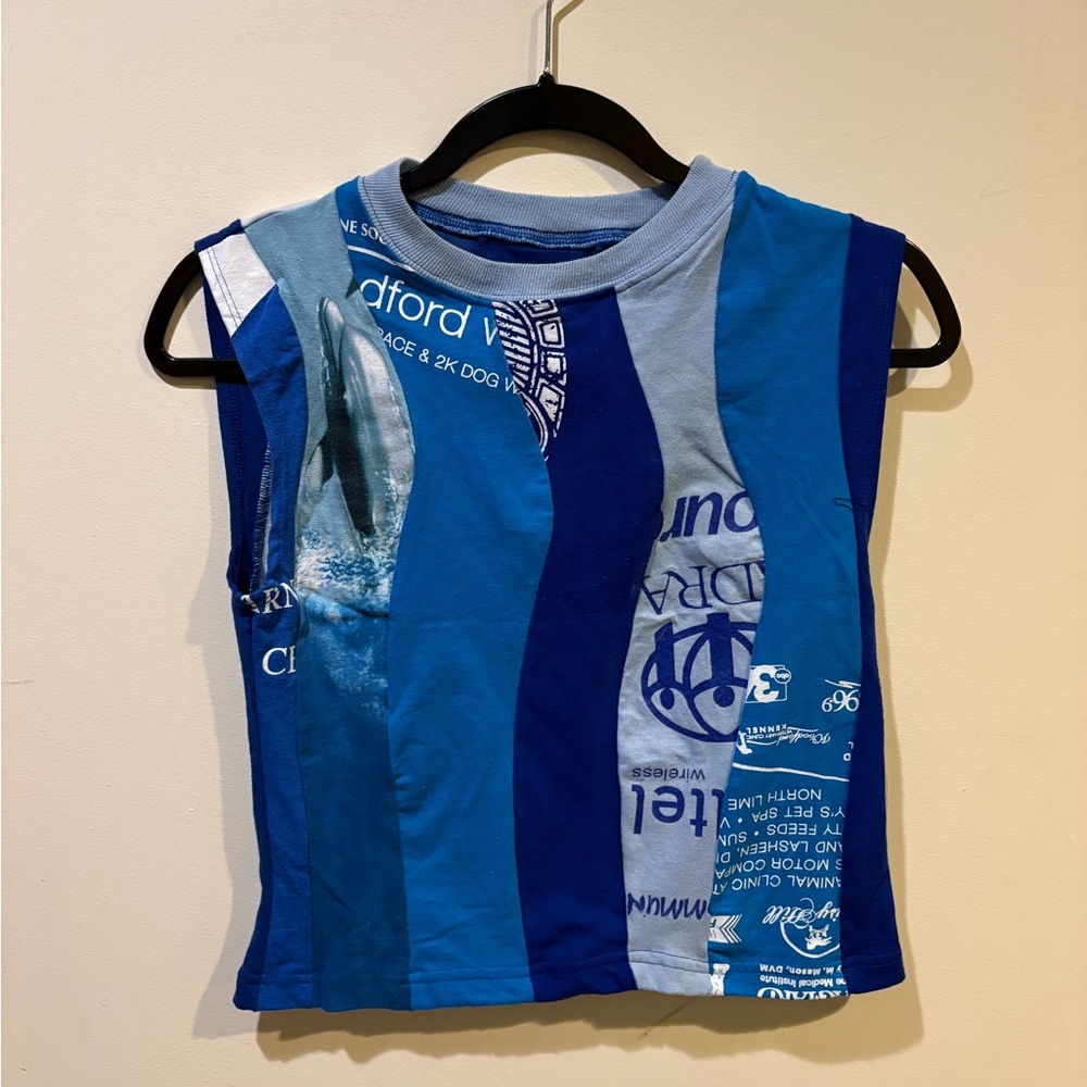Suay Sew Shop Blue Patchwork Cropped Tank Top